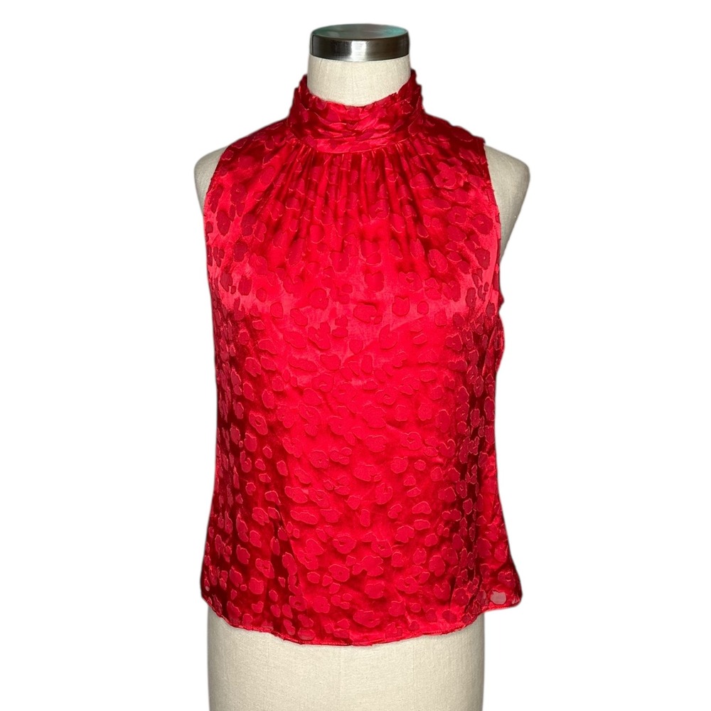 WHBM WHITE HOUSE BLACK MARKET Red Mock Neck Sleeveless Shell Top‎ Blouse XS NWT